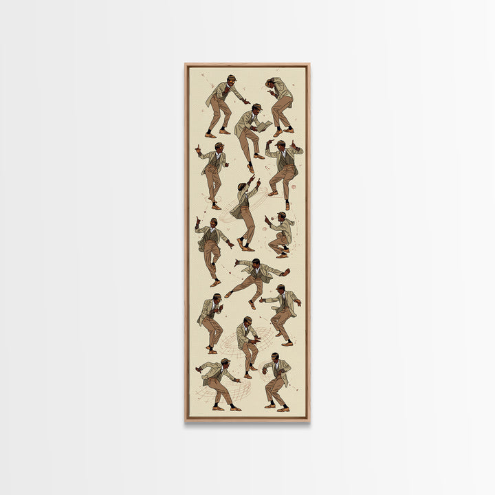 Stylish Dancing Black Man In Beige Suit, Jazz Movement Wall Art, African American Art Print, Fashion Home Decor Gift For Him