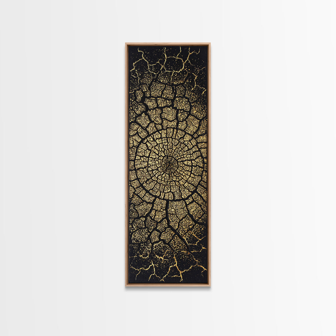 Black And Gold Cracked Spiral Abstract Wall Art, Luxury Canvas Print, Geometric Pattern Artwork, Modern Statement Decor Gift