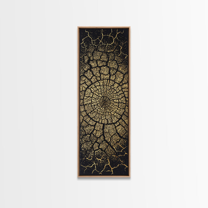 Black And Gold Cracked Spiral Abstract Wall Art, Luxury Canvas Print, Geometric Pattern Artwork, Modern Statement Decor Gift