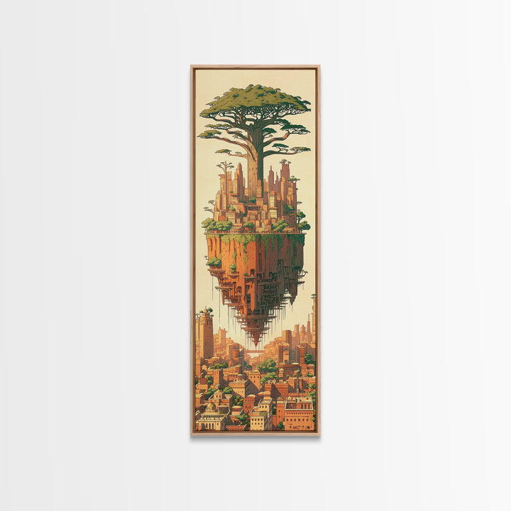 Floating African Tree City Canvas Print, Baobab Fantasy Landscape Wall Art, Afrocentric Urban Decor, Modern Home Decor Gift