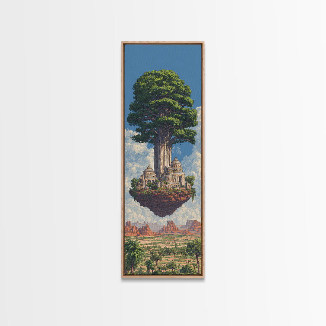Majestic African Tree Temple Framed Canvas Print, Floating Island Landscape Wall Art, Desert Skyline Home Decor Gift For Her
