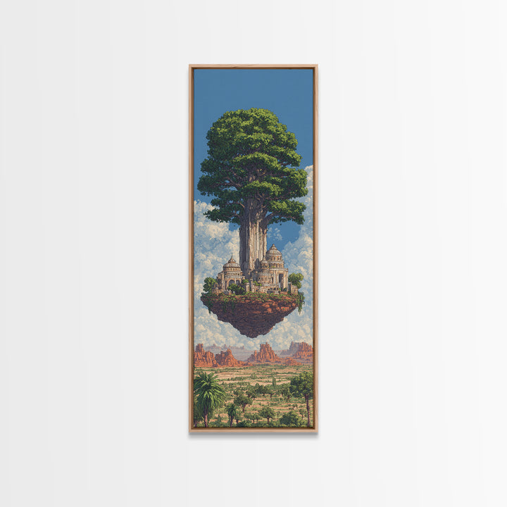 Majestic African Tree Temple Framed Canvas Print, Floating Island Landscape Wall Art, Desert Skyline Home Decor Gift For Her