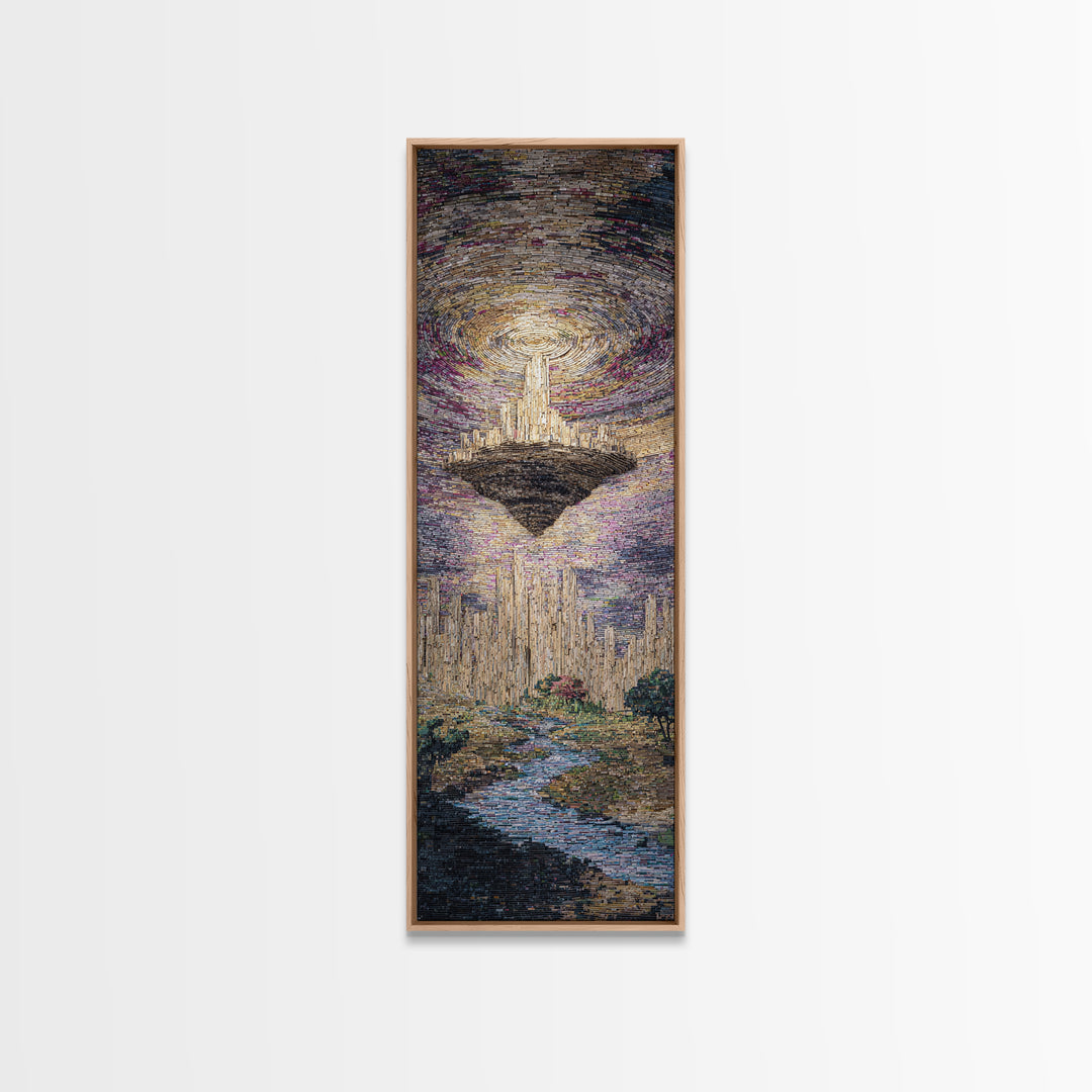 Luminous Floating Island Waterfall Celestial Sky Wall Art, Dreamy Nature Scene Art, Abstract Landscape, Living Room Decor