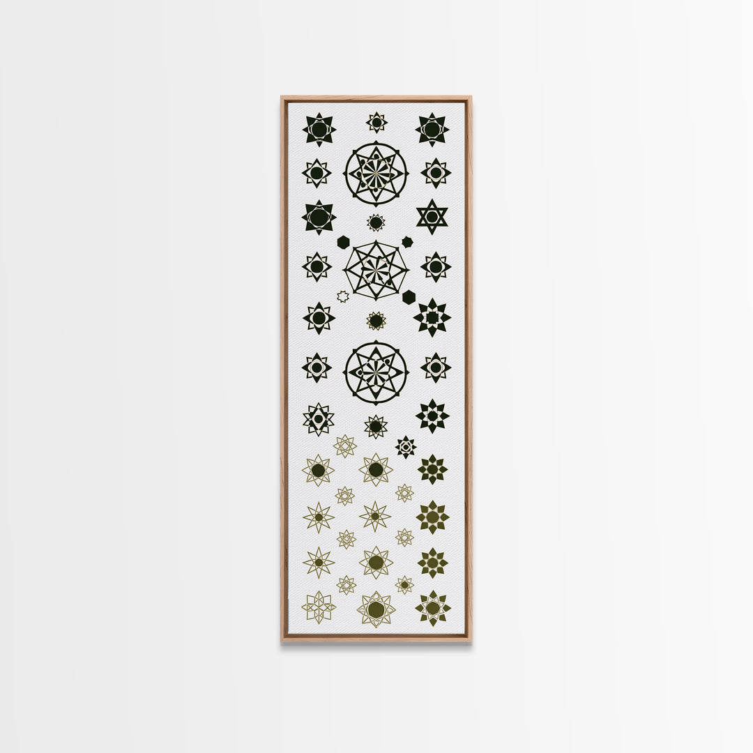 Sacred Geometry Star Pattern Canvas Print, Gold Green Mandala Wall Decor, Minimalist Art, Spiritual Wall Art, Boho Decor