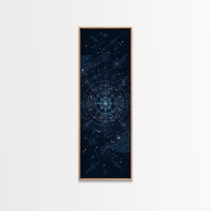 Celestial Star Map With Arrows Framed Canvas Print, Blue Astronomy Wall Art, Mystical Wall Art, Digital Art, Office Decor