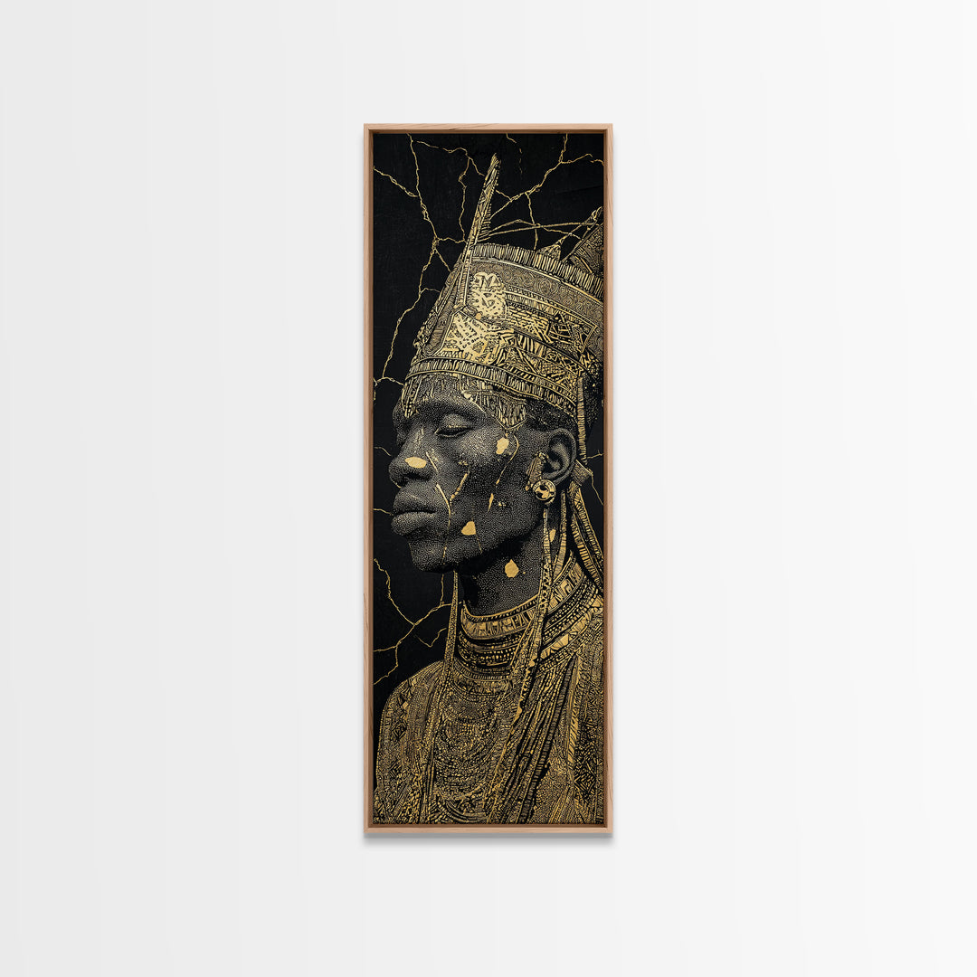 Gold African Queen Profile Wall Art, Black And Gold Portrait, Regal Afrocentric Decor, Elegant Cultural Artwork For Living Room