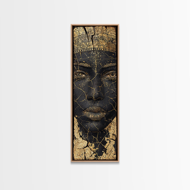 Cracked Gold African Woman Face Canvas Print, Black Queen Portrait Wall Decor, Elegant Afrocentric Art, Modern Cultural Gift