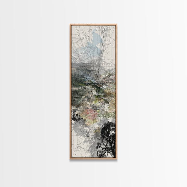 Misty African Valley Abstract Landscape Canvas Print, Acacia Tree Wall Decor, Neutral Earth Tone Art, Modern Office Decor