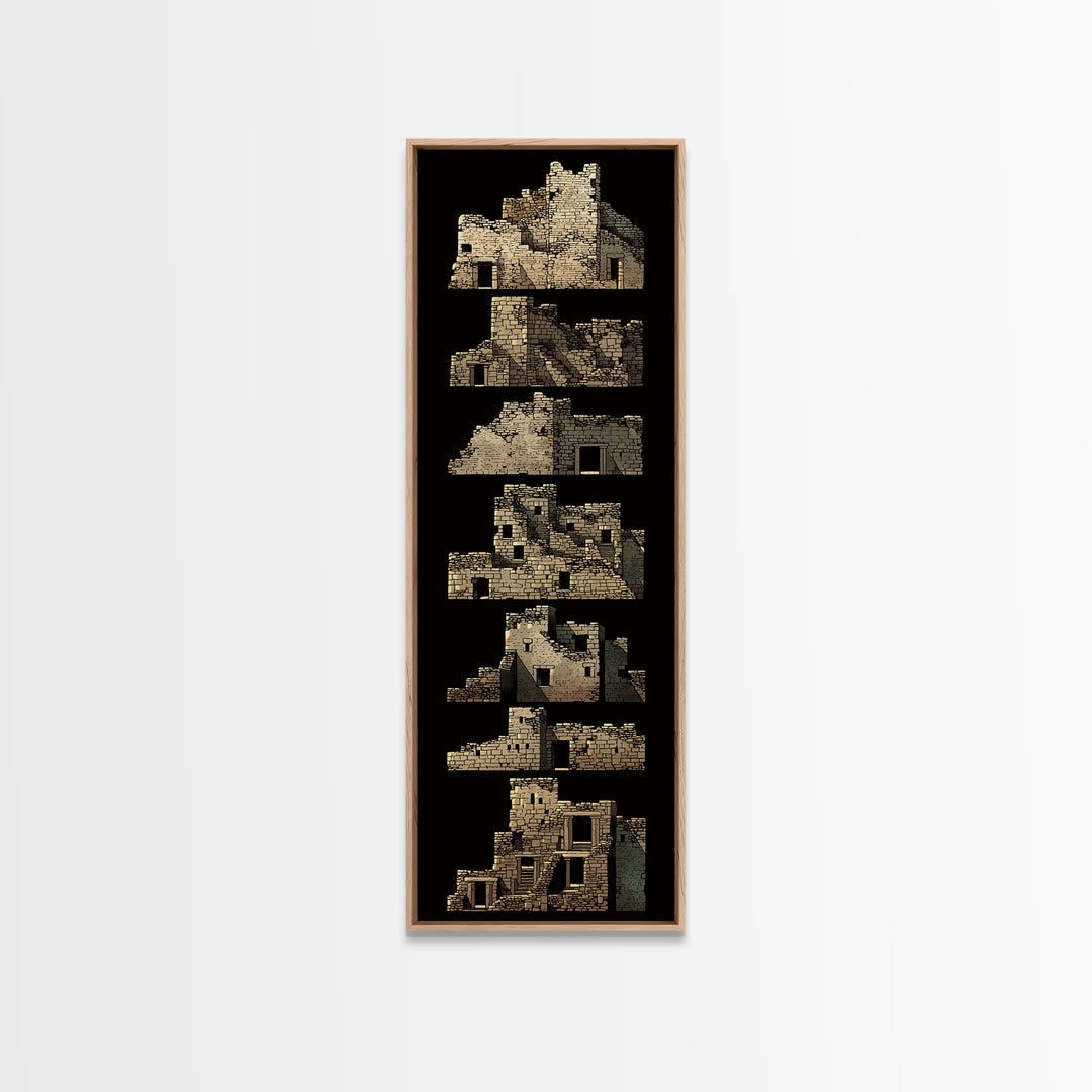 Stacked Desert Stone Ruins On Black Framed Canvas Print, Ancient African Architecture, Tribal Wall Decor, Archaeology Art