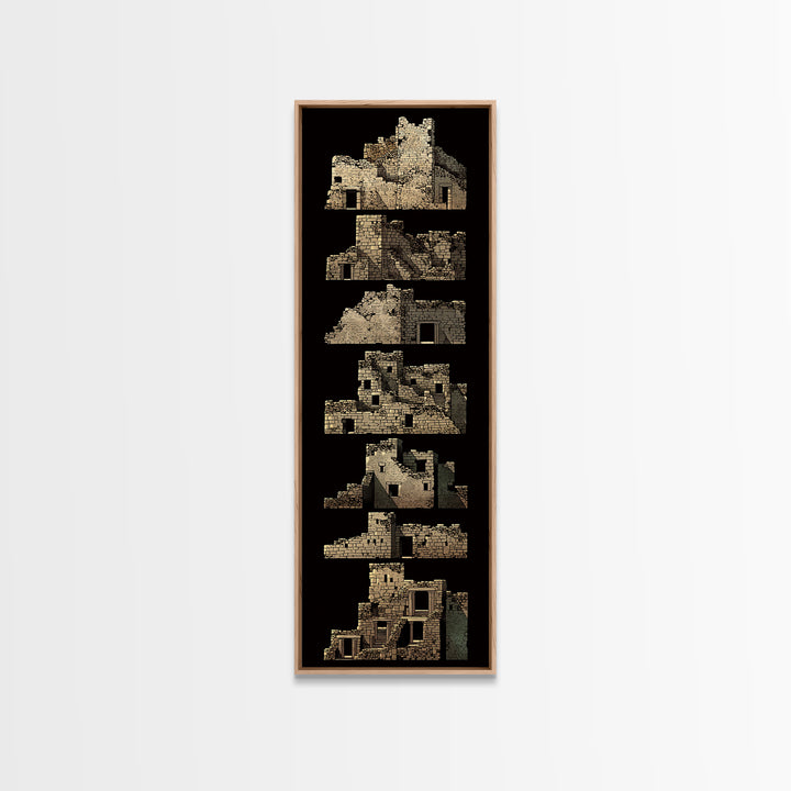 Stacked Desert Stone Ruins On Black Framed Canvas Print, Ancient African Architecture, Tribal Wall Decor, Archaeology Art