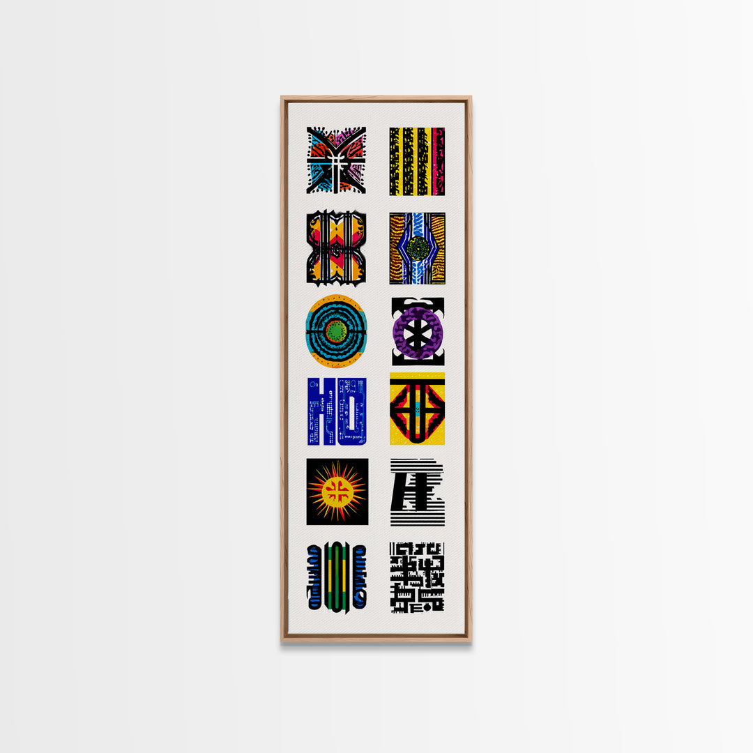 Colorful African Pattern Wall Art, Tribal Textile Symbols, Ankara Inspired Geometric Decor, Afrocentric Gallery Print Set