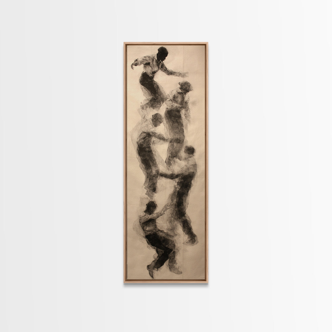 Charcoal Climbing Figures Wall Art, Abstract Black Bodies, Unity Movement Sketch, Minimalist African Decor For Living Room Art