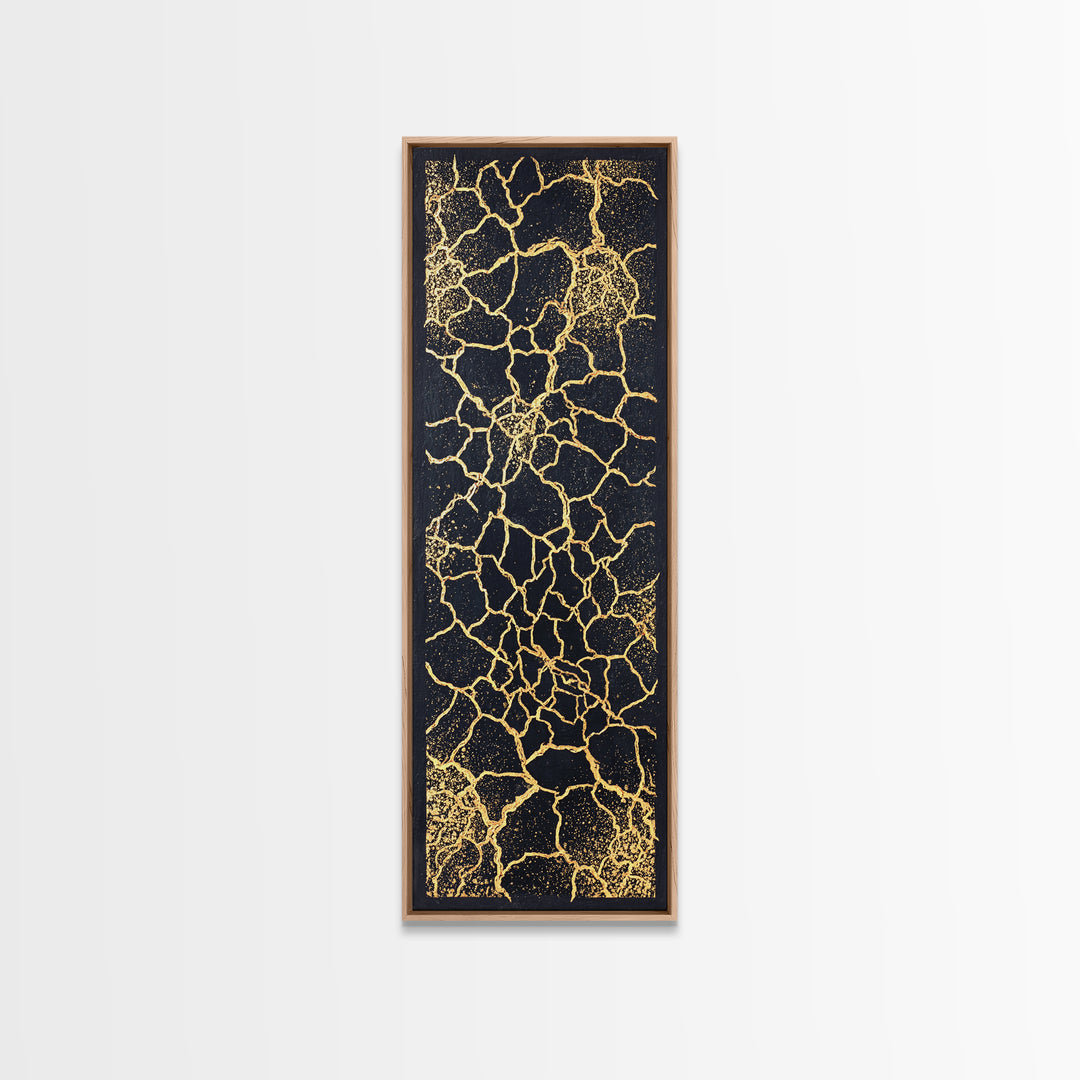 Black And Gold Crackle Abstract Wall Art, Luxury Canvas Art, Modern African Art Decor, Bold Geometric Statement Home Decor
