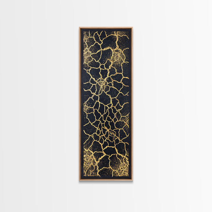 Black And Gold Crackle Abstract Wall Art, Luxury Canvas Art, Modern African Art Decor, Bold Geometric Statement Home Decor