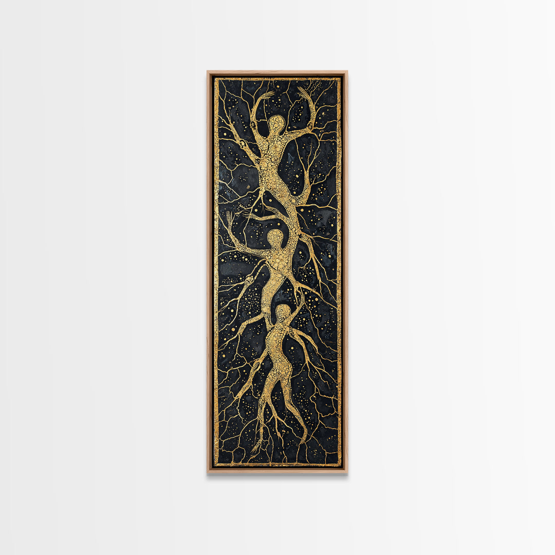 Golden Branching Tree Roots Canvas Print, African Inspired Abstract Art, Boho Wall Decor, Modern Black And Gold Home Decor