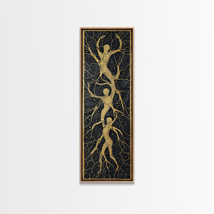 Golden Branching Tree Roots Canvas Print, African Inspired Abstract Art, Boho Wall Decor, Modern Black And Gold Home Decor