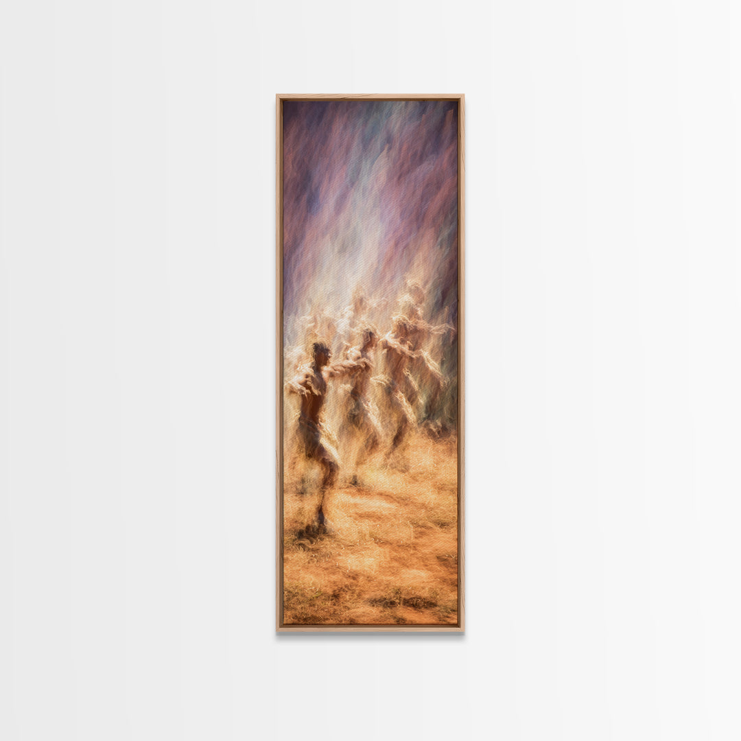 Glowing African Dancers In Dust Wall Art, Spiritual Cultural Art Print, Warm Earth Tone Canvas For Bohemian Home Decor Gift