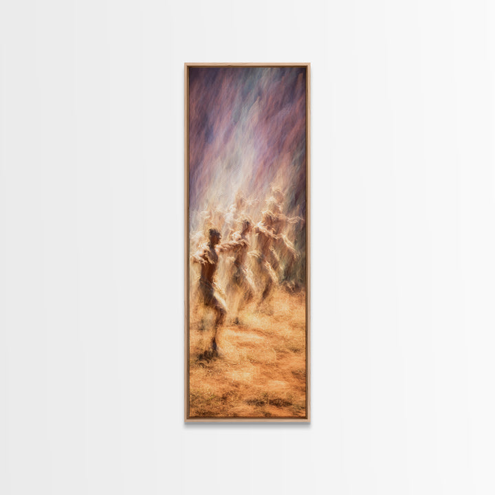 Glowing African Dancers In Dust Wall Art, Spiritual Cultural Art Print, Warm Earth Tone Canvas For Bohemian Home Decor Gift