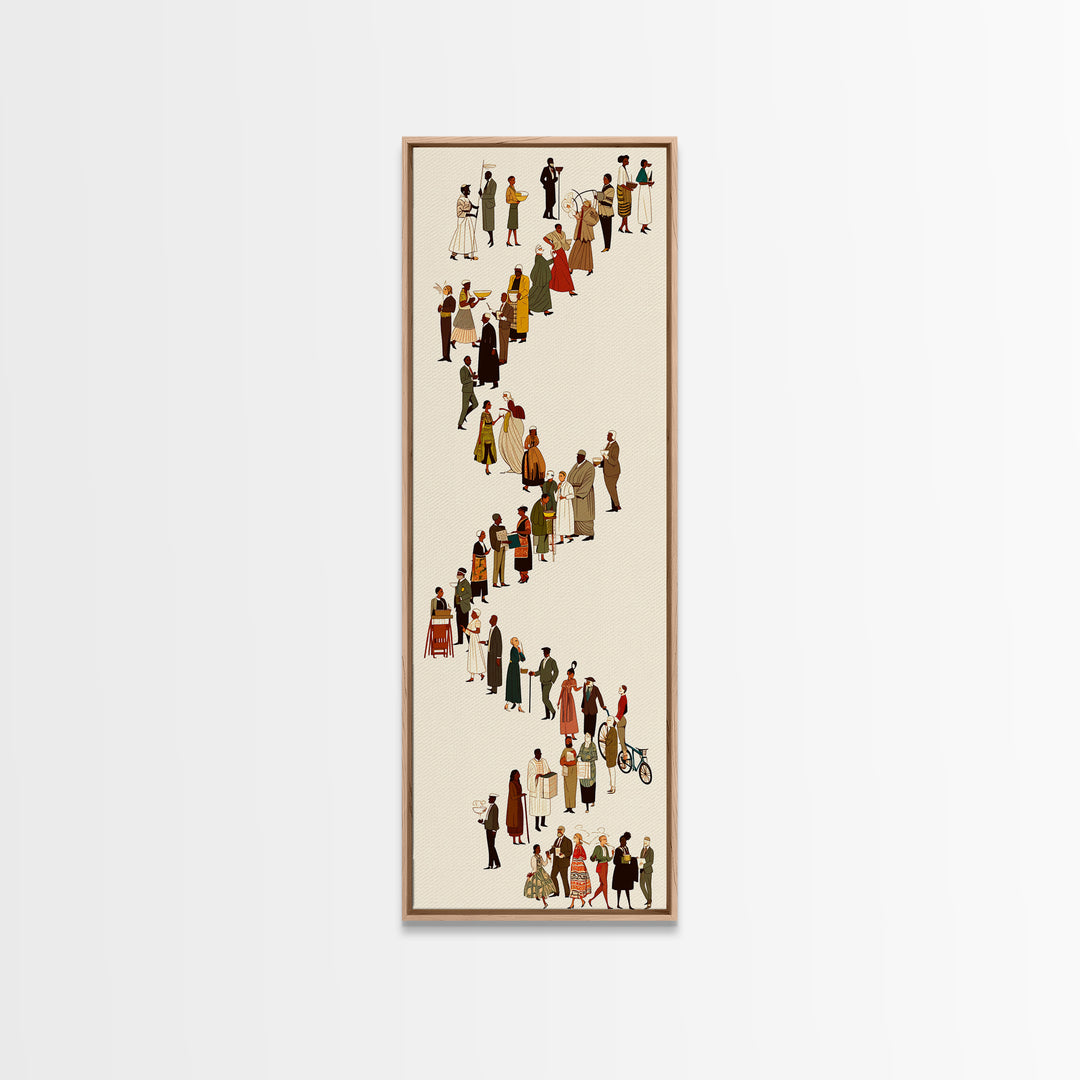 Winding Line Of Diverse People Wall Art, Minimalist Canvas Print, Modern Figurative Home Decor, Long Narrow Gallery Poster