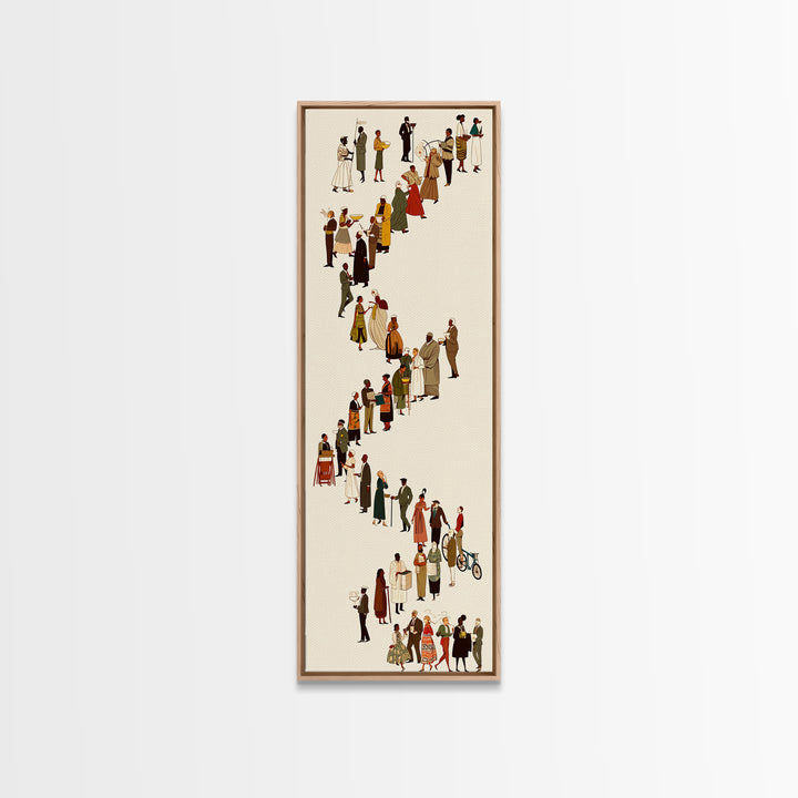 Winding Line Of Diverse People Wall Art, Minimalist Canvas Print, Modern Figurative Home Decor, Long Narrow Gallery Poster