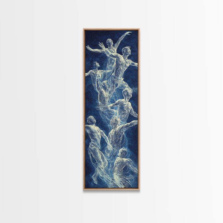 Blue White Ethereal Dancers Framed Canvas Print, Spiritual Figure Wall Art, Contemporary African Inspired Home Decor Gift