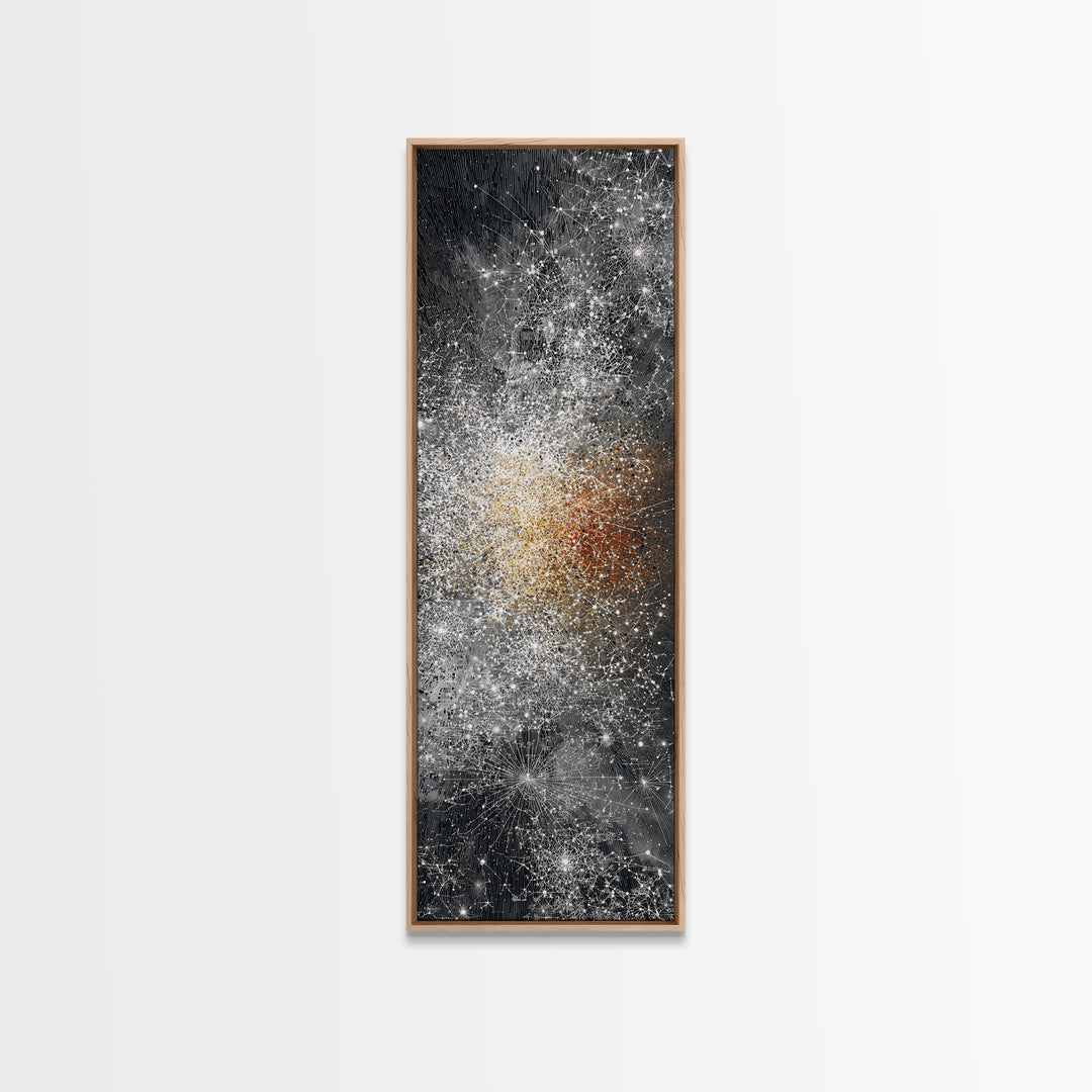 Black White Gold Cosmic Burst Abstract Wall Art, Modern Canvas Decor, Statement Living Room, Luxury Home Decor Gift, Large Vertical Print