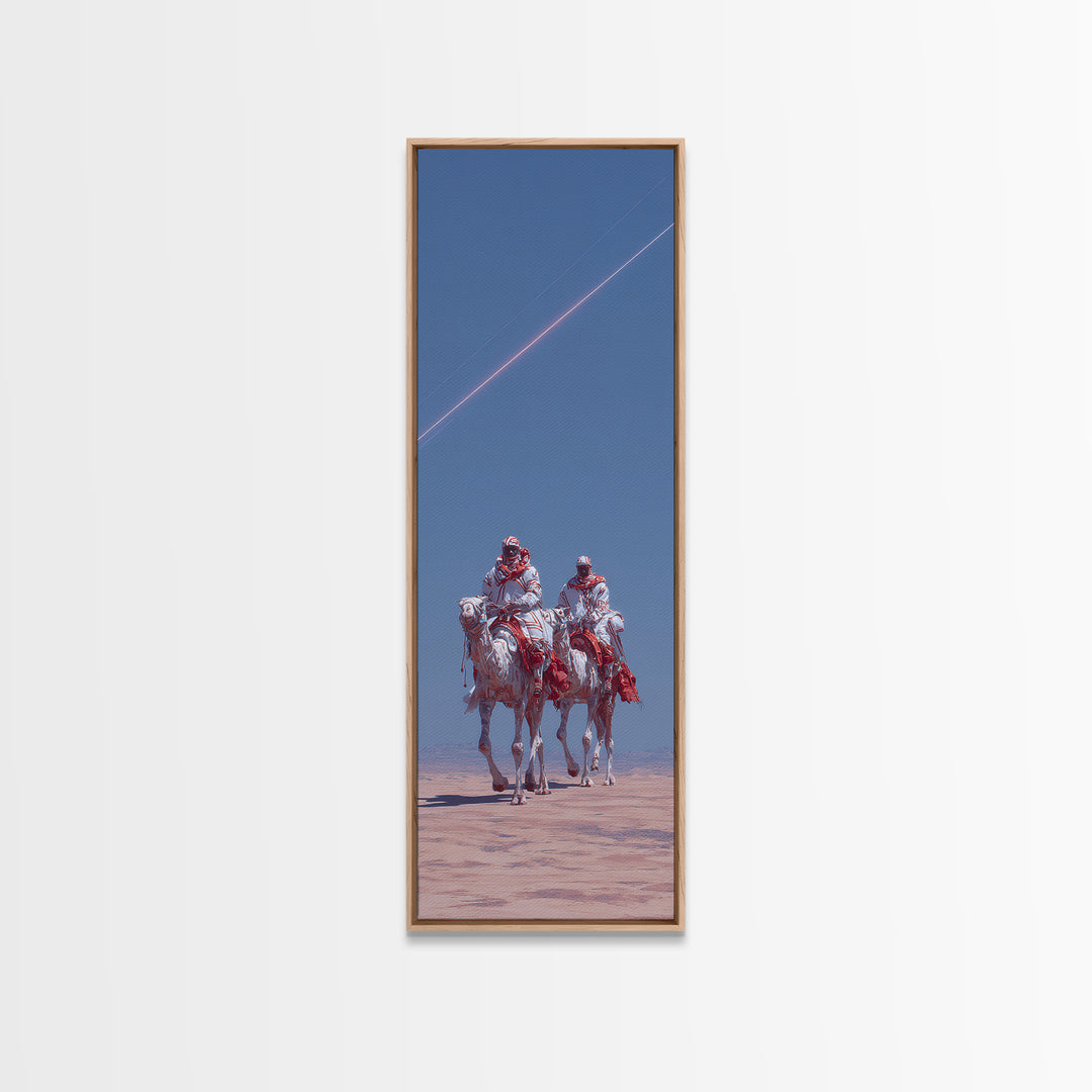 Two Desert Riders Under Blue Sky Canvas Print, African Warrior Art, Western Safari Decor, Unique Statement Wall Decor, Gift