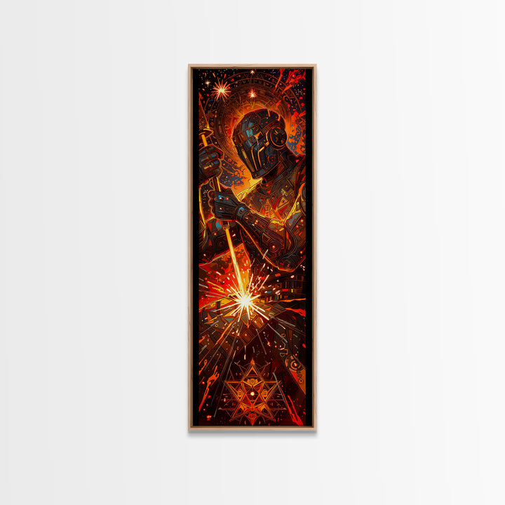 Fiery Mechanical Engine Abstract Wall Art, Industrial Sci Fi Canvas Decor, Orange Black Statement Art, Gift For Him, Poster