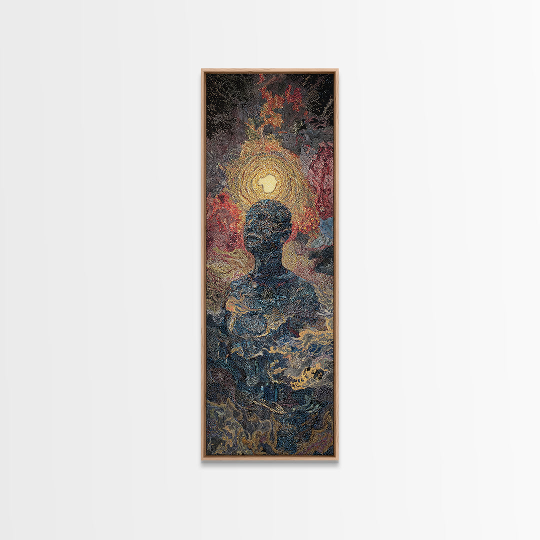 Celestial Silhouette With Golden Halo Wall Art, Mystical Abstract Canvas Print, Spiritual Decor, Modern Portrait, Bedroom Home Decor Gift
