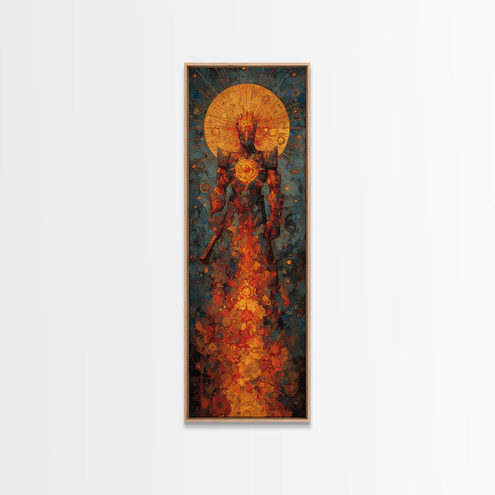 Radiant Tribal Spirit With Sun Halo Framed Canvas Print, Afrocentric Abstract Wall Art, Cultural Portrait Home Decor Gift