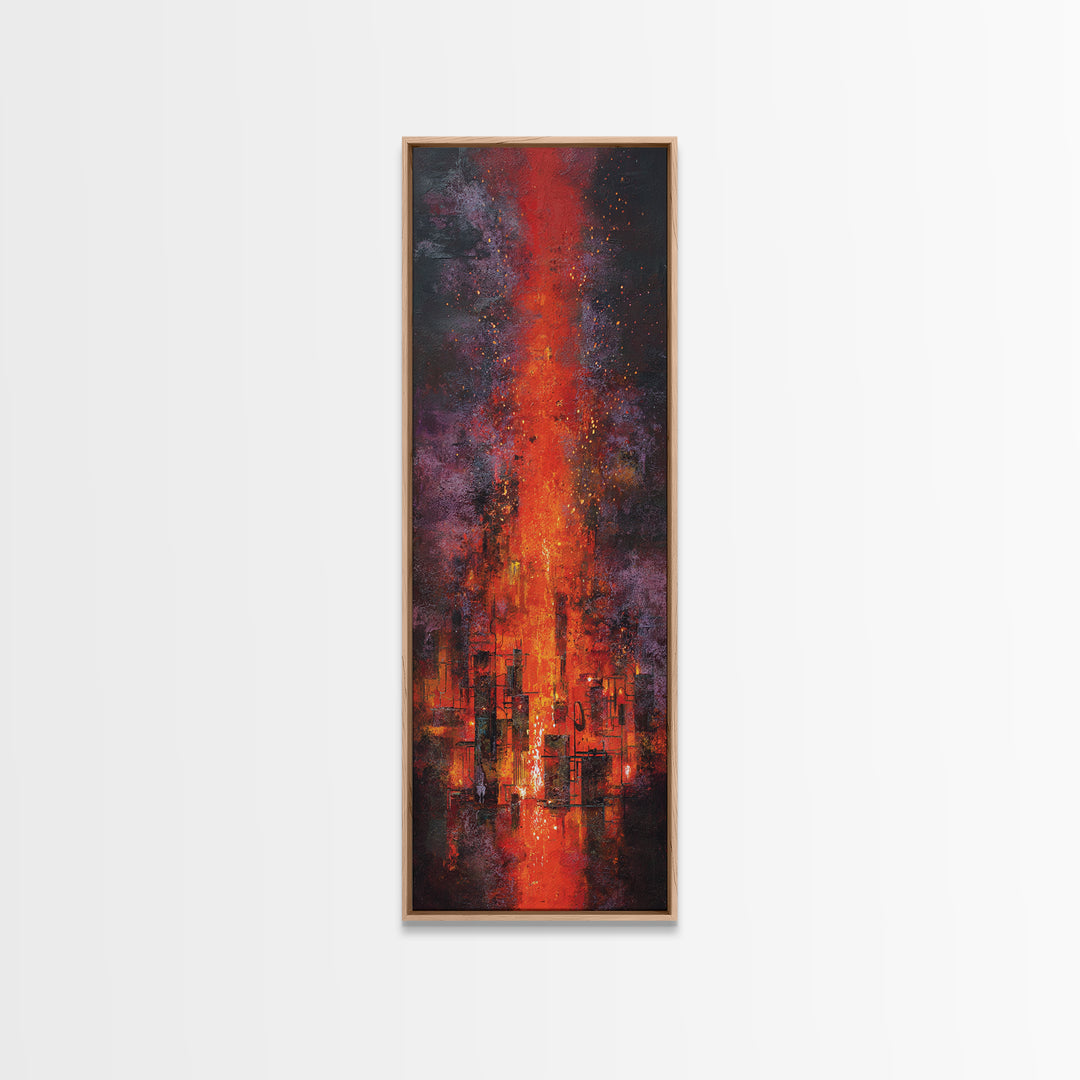 Burning Skyline With Volcanic Light Wall Art, Dark Red Abstract Canvas Print, Urban Wall Art, Modern Office Decor Gift For Him