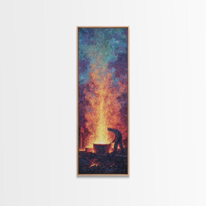 Blacksmith Silhouette With Glowing Sparks Wall Art, African Inspired Canvas Print, Industrial Workshop Decor, Unique Gift