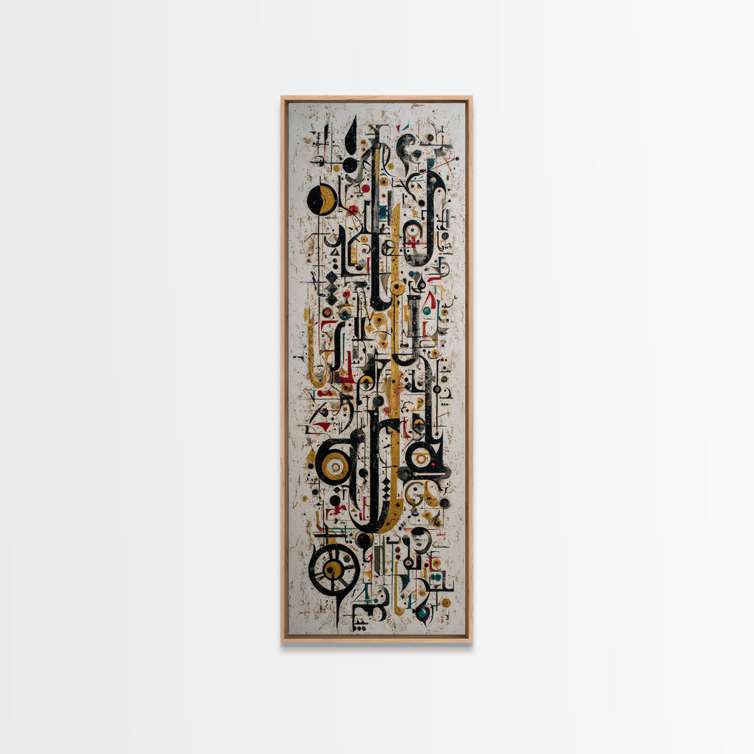 Abstract African Geometric Symbols Wall Art, Modern Canvas Print, Tribal Line Art Decor, Gold Black Contemporary Poster Gift