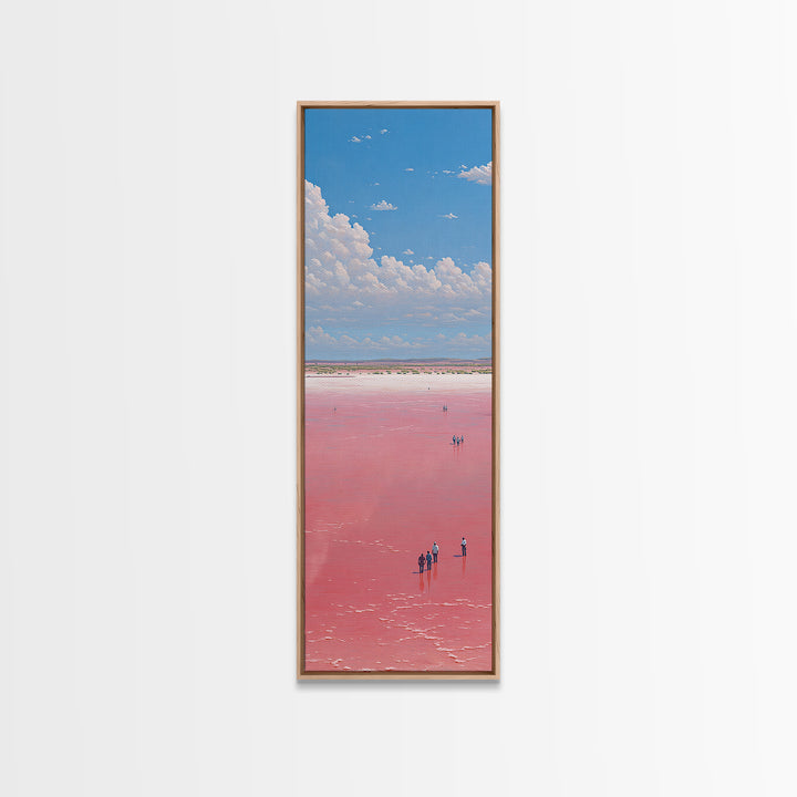 Vast Pink African Salt Flat Under Blue Sky Wall Art, Minimal Lake Landscape Print, Serene Travel Decor For Living Room Gift