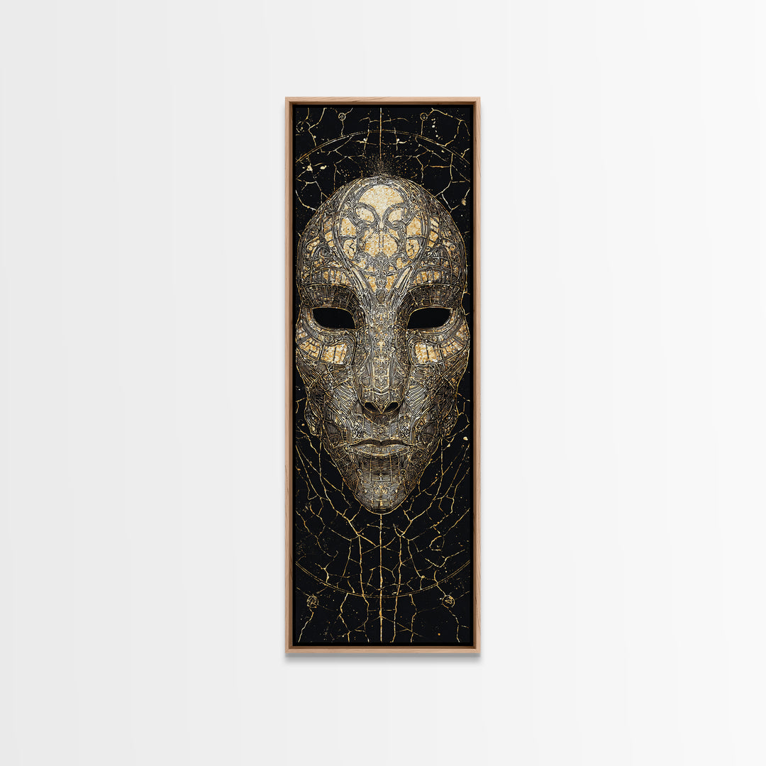 Gold And Black African Tribal Mask Canvas Print, Mystical Face Artwork, Afrocentric Wall Decor, Bold Cultural Home Decor