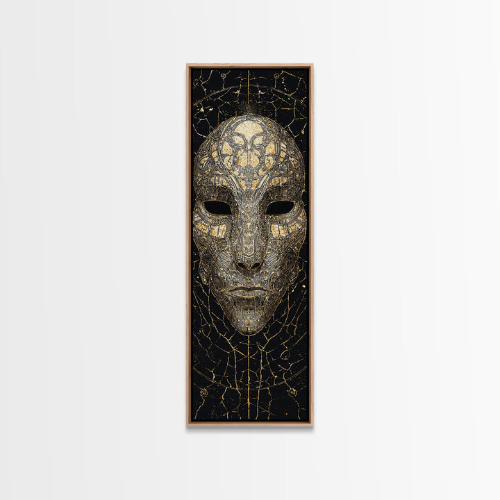 Gold And Black African Tribal Mask Canvas Print, Mystical Face Artwork, Afrocentric Wall Decor, Bold Cultural Home Decor