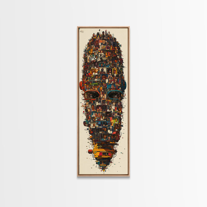 Contemporary African Mask Portrait Framed Canvas Print, Mosaic Community Face, Modern Afrocentric Wall Decor Art Gift For Home