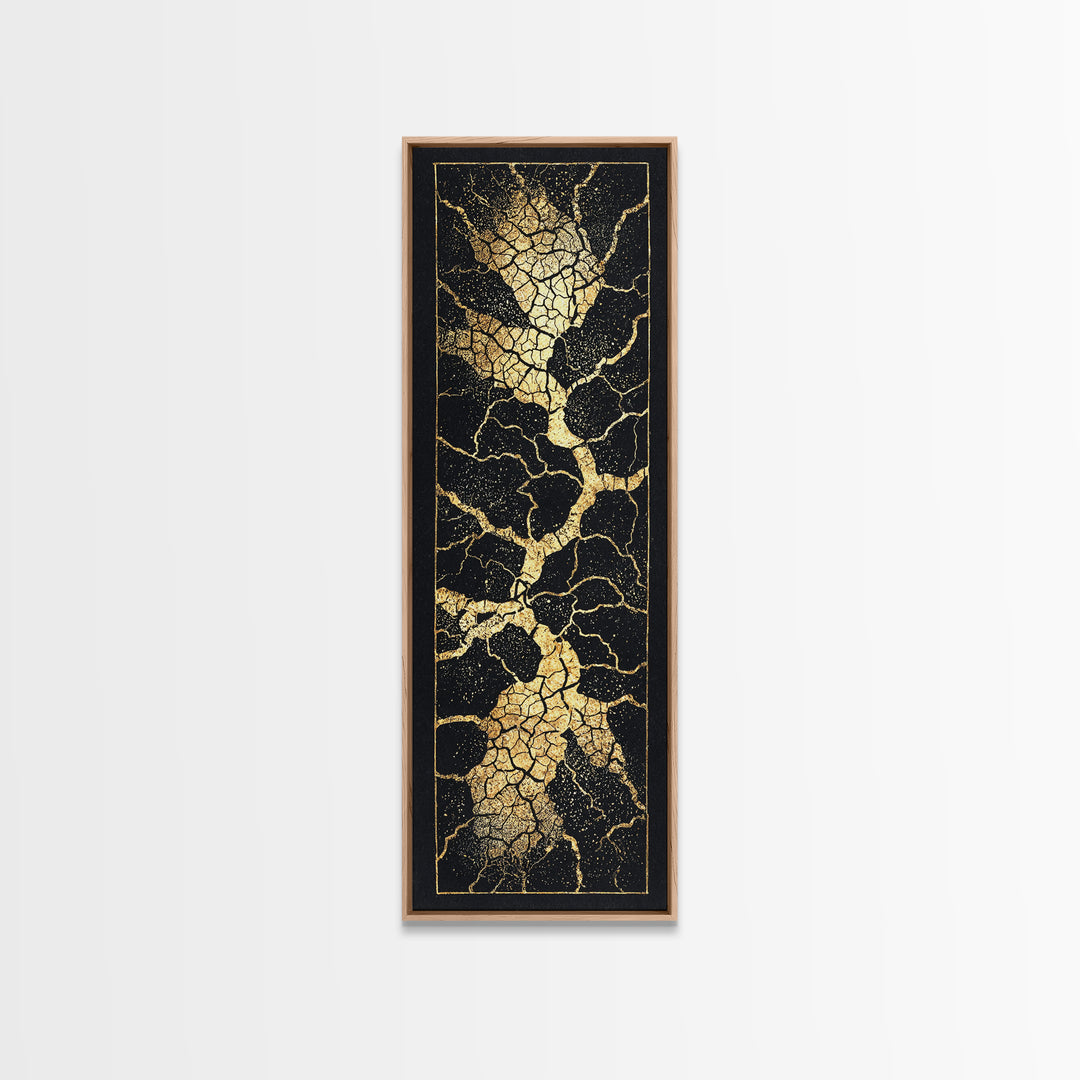 Black Gold Crackle Abstract Wall Art, Modern Kintsugi Inspired Texture, Luxury Canvas Print For Elegant Home Decor Statement
