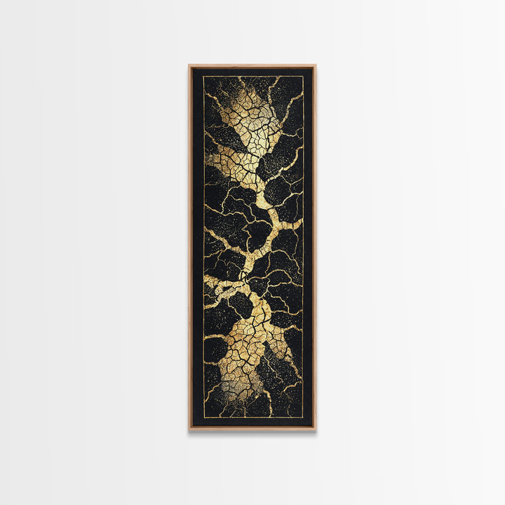 Black Gold Crackle Abstract Wall Art, Modern Kintsugi Inspired Texture, Luxury Canvas Print For Elegant Home Decor Statement