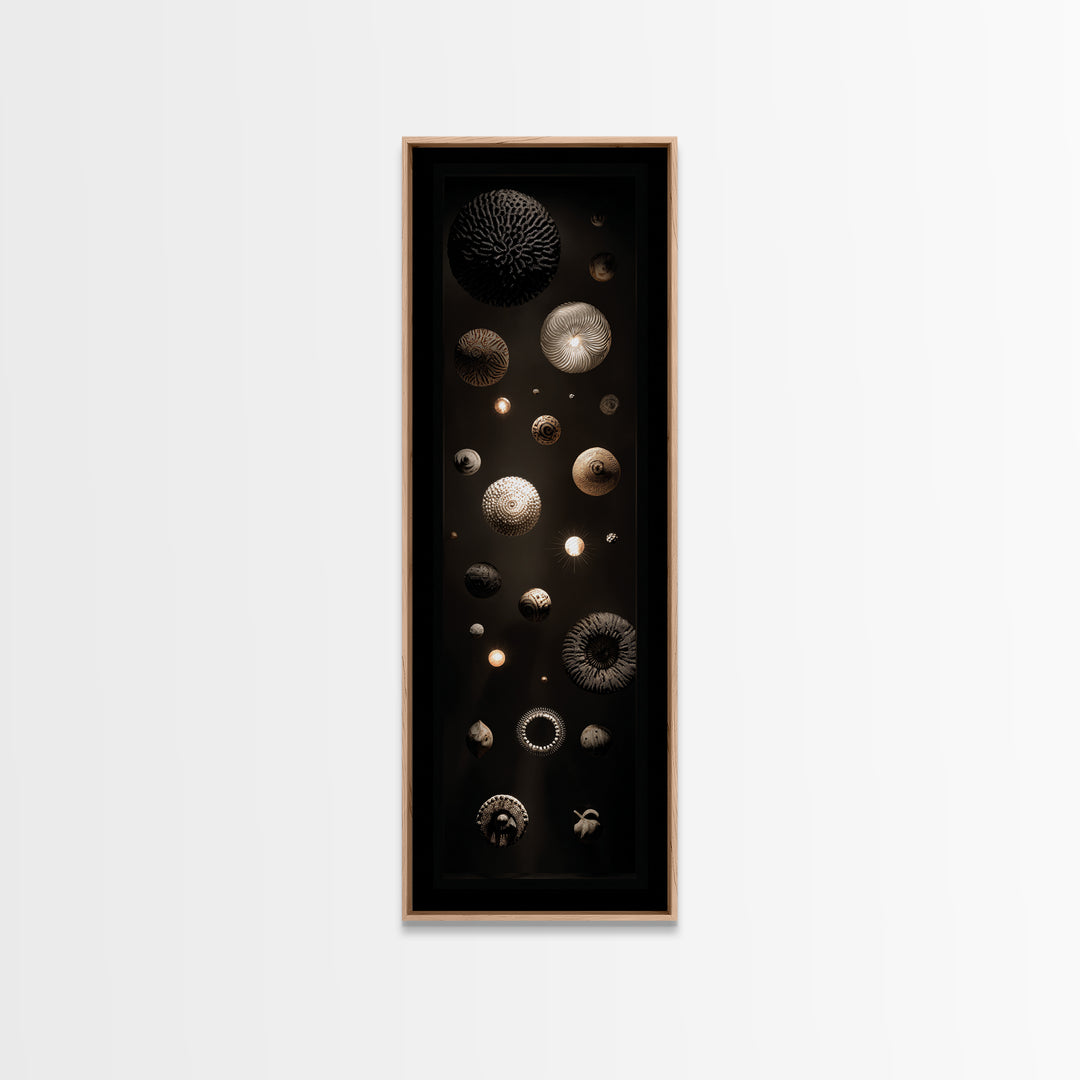 Celestial African Basket Sphere Wall Art, Black Gold Gallery Canvas Print, Textured Tribal Decor, Modern Luxury Art For Home