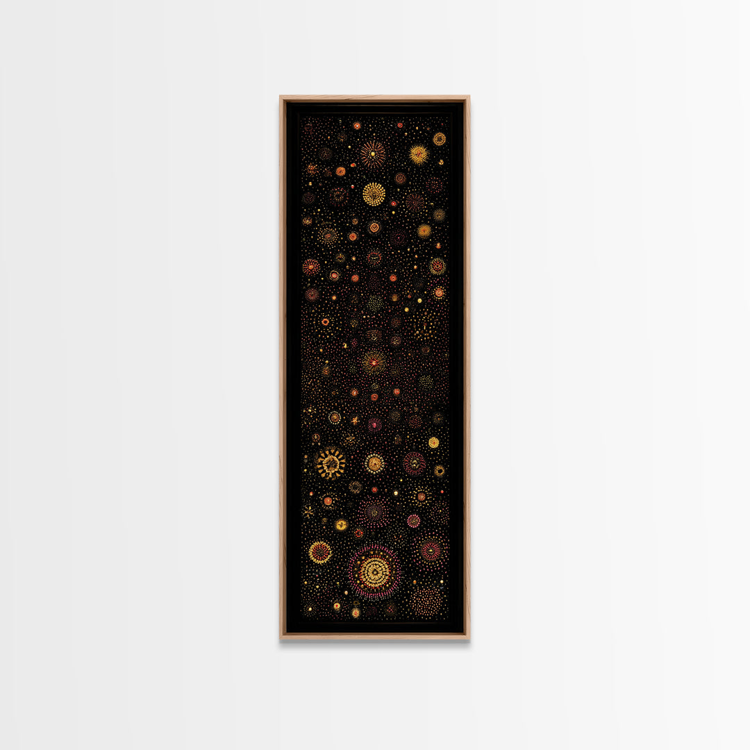 Colorful Dot Constellation Wall Art, Black Gold Celestial Mandala Canvas Print, African Inspired Boho Home Decor Statement Piece