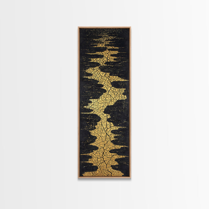 Gold Cracked River Abstract Wall Art, Black And Gold African Inspired Canvas Decor, Luxury Textured Statement Print For Elegant Home Decor