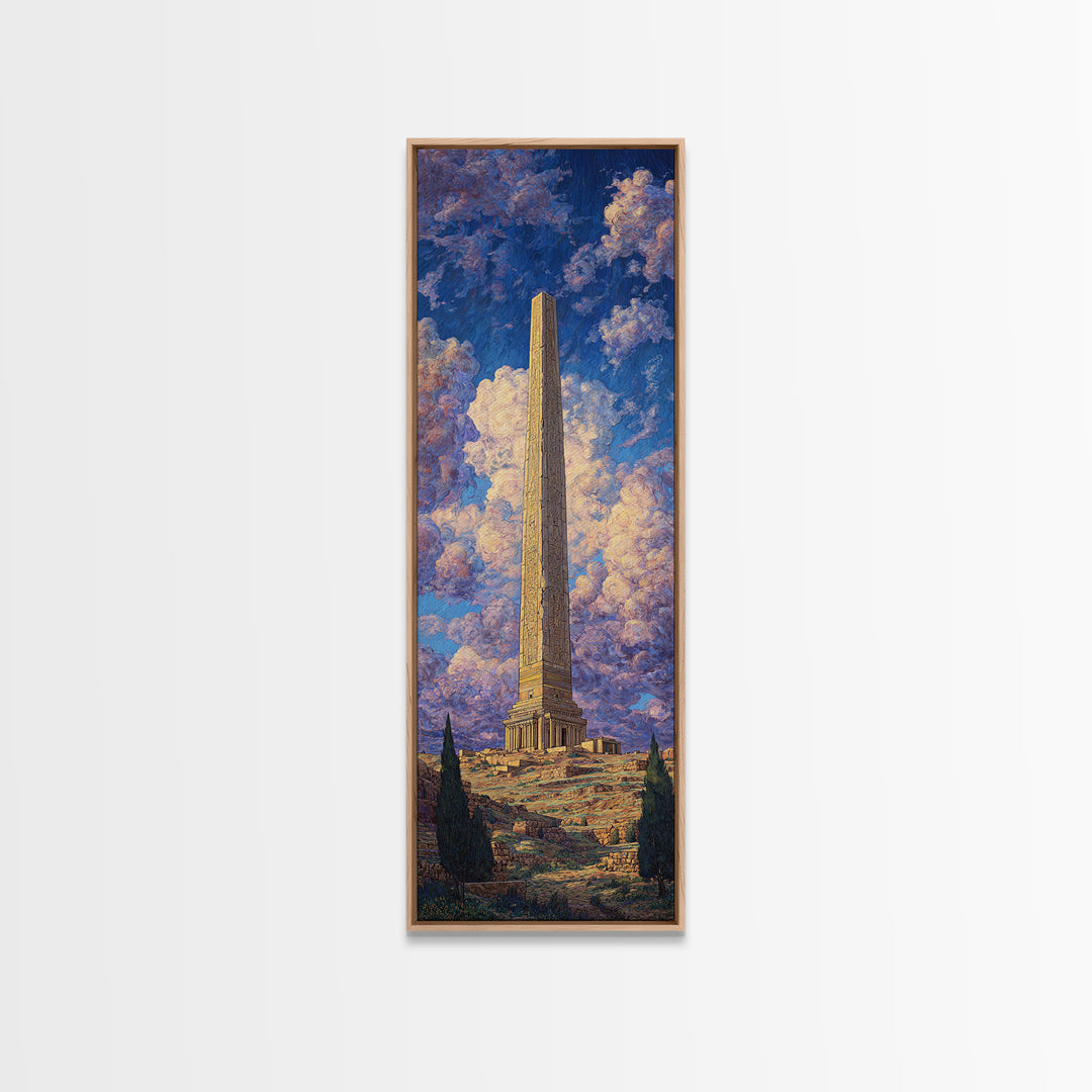 Ancient Obelisk Monument Landscape Wall Art, Egyptian Inspired Canvas Print, Dreamy Sky Home Decor, Historic Travel Poster