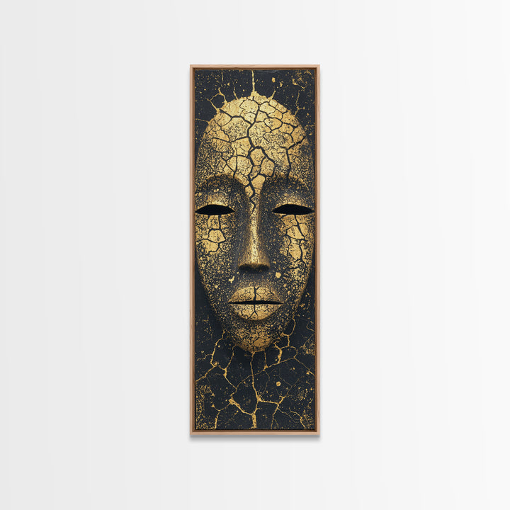 Cracked Gold African Mask Wall Art, Abstract African Portrait Canvas Print, Black And Gold Tribal Decor For Modern Home Gift