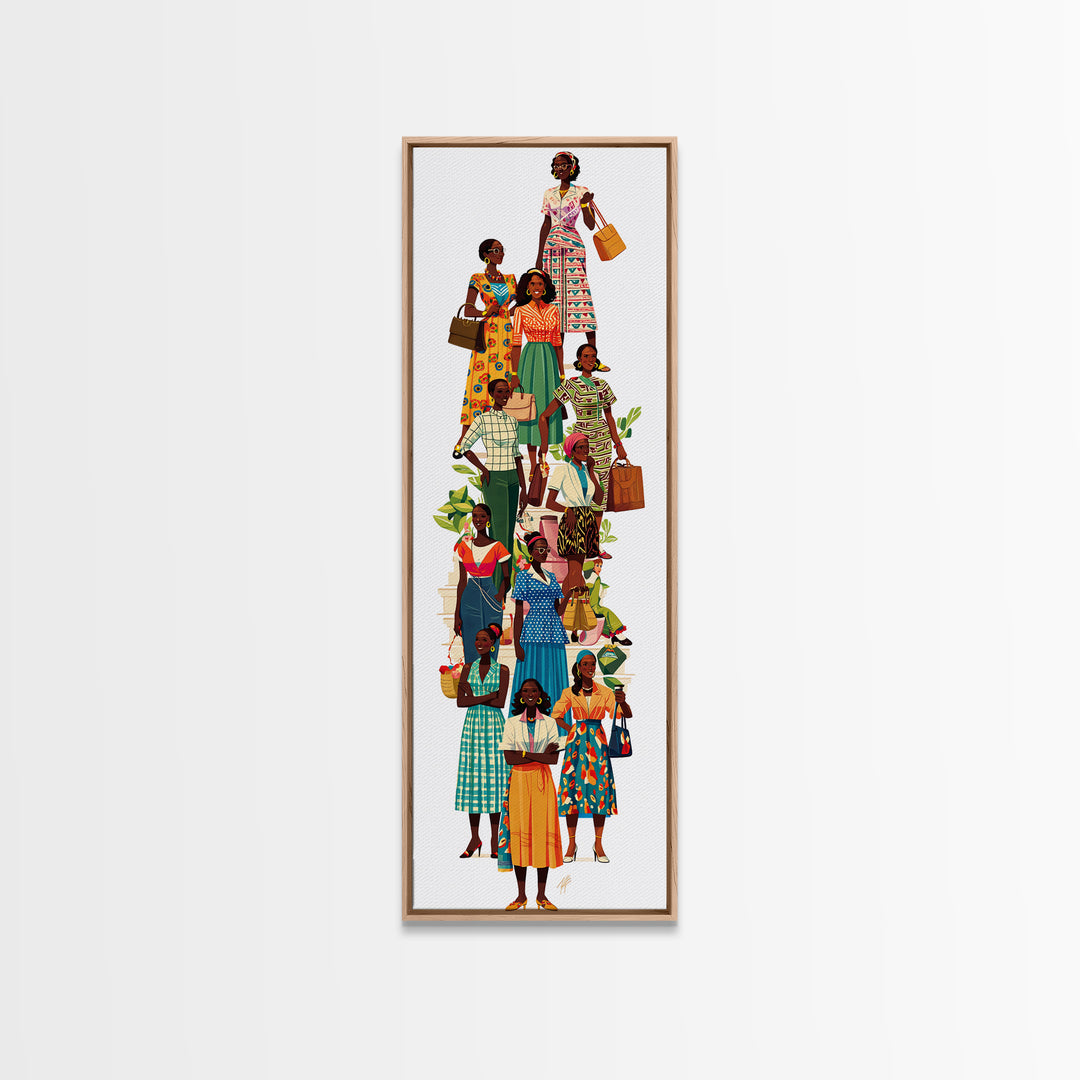 Stylish African Women Fashion Wall Art, Colorful Ankara Dresses Black Girl Magic Decor, Afrocentric Feminine Canvas Print