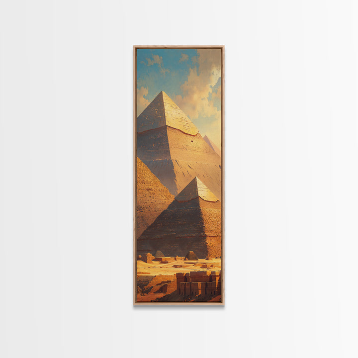 Sunlit Giza Pyramid Vista Wall Art, Egyptian Desert Landscape Canvas Print, Ancient Africa Travel Home Decor Gift For Him