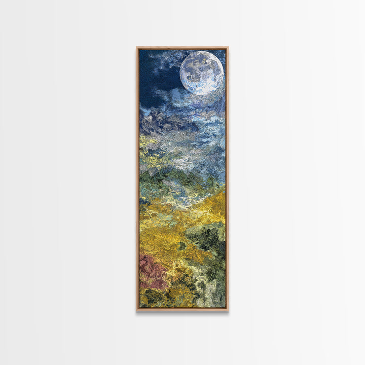 Textured Full Moon Over Blue Gold Hills Wall Art, Dreamy Nature Scene Art, Large Decor Art, Living Room Decor, Unique Canvas Print
