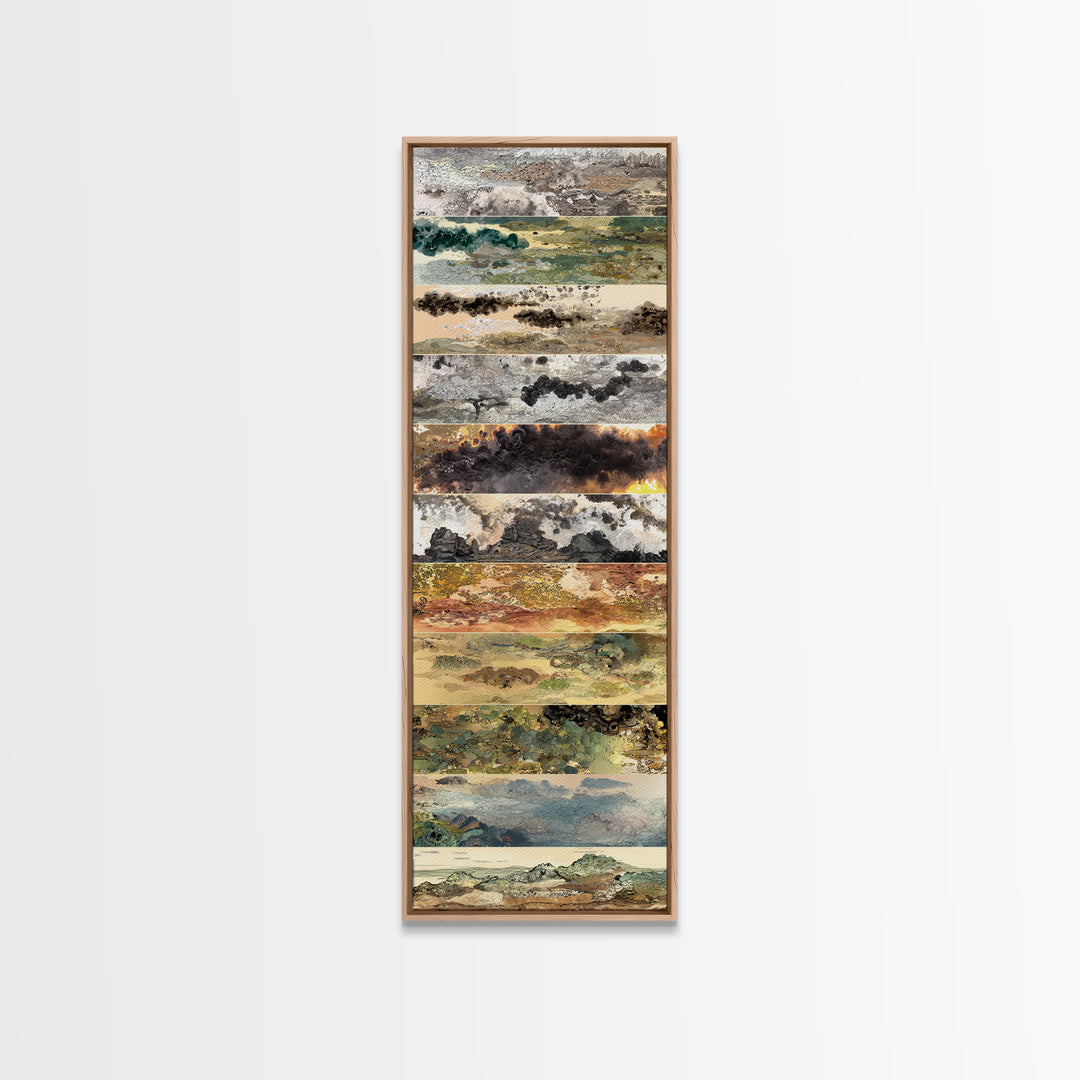 Layered Earth Tone Abstract Landscape Strips Wall Art, Modern Abstract Art, Beige Wall Art, Textured Art Print For Decor
