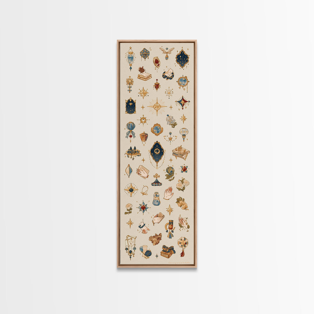 Celestial Gold Charms And Blue Talismans Wall Art, Boho African Inspired Decor, Ethnic Patterns, Mystical Gallery Print Set