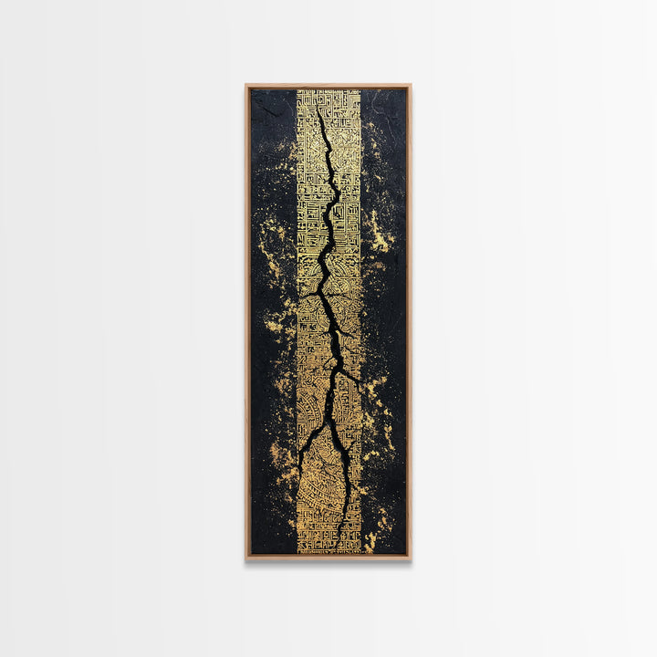 Black And Gold Abstract Crack Wall Art, Textured Geometric Luxury Canvas Print, Modern Minimalist Statement Home Decor Gift